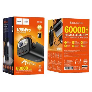 Батарея универсальная HOCO 60000mAh Astrum PD/100W, QC/3.0, LED lamp, Black (DB160 / 714724) фото №5