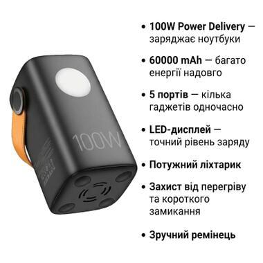 Батарея универсальная HOCO 60000mAh Astrum PD/100W, QC/3.0, LED lamp, Black (DB160 / 714724) фото №4