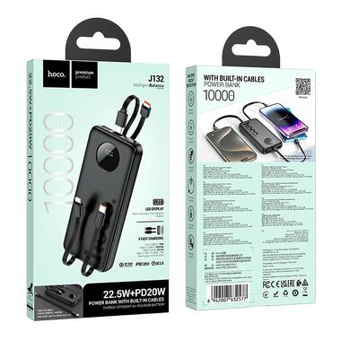 Внешний аккумулятор HOCO J132 Sabio fully compatible power bank with 3 cables (10000mAh) Black (6942007632577) фото №4