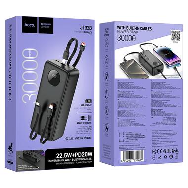 Внешний аккумулятор HOCO J132B Sabio 22.5W+PD20W fully compatible power bank with 3 cables(30000mAh) Black (6942007632614) фото №2
