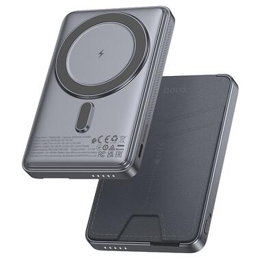 Внешний аккумулятор HOCO Q46 Title PD20W magnetic power bank+card holder+phone holder(5000mAh) Silver Gray (6942007663106) фото №1