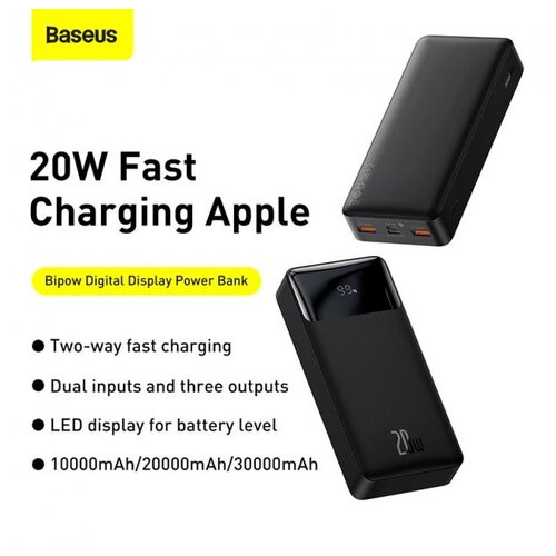 Універсальна мобільна батарея Baseus Bipow Digital Display 20W 20000mAh Black (PPDML-M01) фото №5