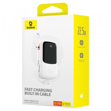 Батарея универсальная Baseus Qpow Pro+ 20000mAh 22,5W, PD/3.0, QC/3.0, FCP, AFC, built-in USB-C cable, white (P10067103213-00) фото №6