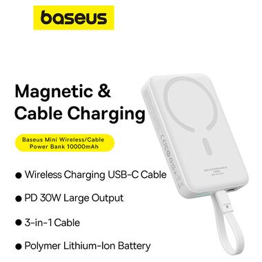 Зовнішній акумулятор Baseus Magnetic Mini Wireless Fast Charge Power Bank Type-C Edition 10000mAh 30W Stellar White (P1002210B223-00) фото №11