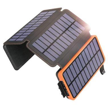 Портативна батарея Power Bank 25000mAh + Solare S025 із сонячним зарядним пристроєм (Чорно-помаранчевий) фото №1