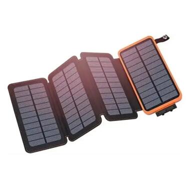 Портативна батарея Power Bank 25000mAh + Solare S025 із сонячним зарядним пристроєм (Чорно-помаранчевий) фото №3