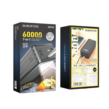 УМБ BOROFONE Large capacity four USB power bank DBT09 60000mAh |4USB/Type-C/Lightning| чорна фото №9
