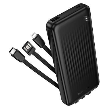 Внешний аккумулятор BOROFONE BJ79 Clever power bank with 3 cables(10000mAh) Black (6941991121531) фото №1