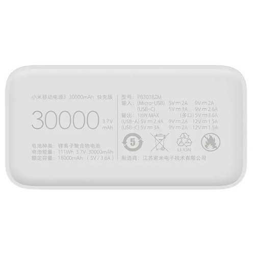 Портативний акумулятор Xiaomi Mi Power Bank 3 24W 30000mAh white (VXN4307CN/PB3018ZM) фото №5