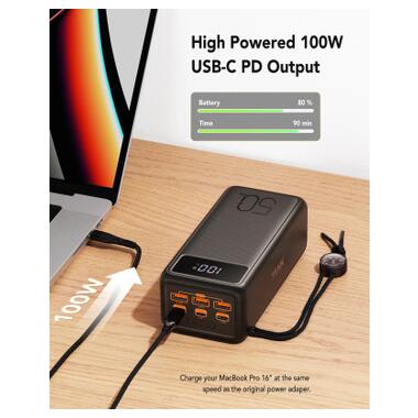 Батарея универсальная VEGER 56000mAh W5001C Tank 100W, PD, QC, Black (6970453555454) фото №2