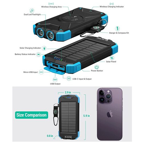 Зовнішній акумулятор Blavor 10000mAh Qi Wireless Charger (блакитний) фото №8