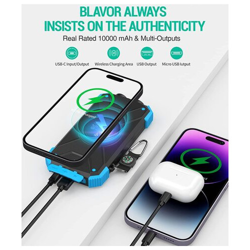 Зовнішній акумулятор Blavor 10000mAh Qi Wireless Charger (блакитний) фото №4