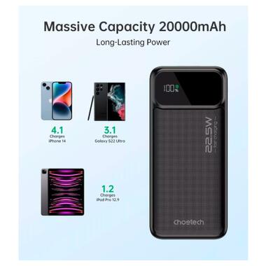 Батарея универсальная Choetech 20000mAh, PD/22.5W, QC/3.0, AFC Samsung, LED (B729) фото №4