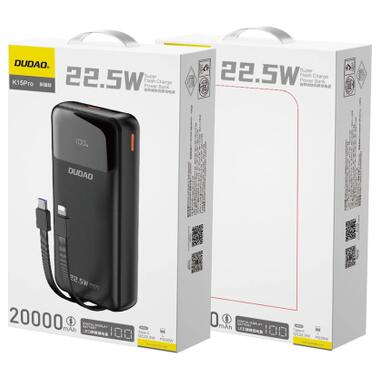 Батарея универсальная Dudao K15Pro 20000mAh PD/22.5W, QC, with built-in cables, Black (6977196682430) фото №3
