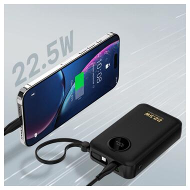 Батарея универсальная Dudao 20000mAh K14+ 22.5W, PD, QC, USB-A, USB-C(In/Out), with built-in USB-C/Lightning cables, Black (6977196680016) фото №8
