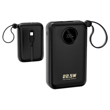 Батарея универсальная Dudao 20000mAh K14+ 22.5W, PD, QC, USB-A, USB-C(In/Out), with built-in USB-C/Lightning cables, Black (6977196680016) фото №2