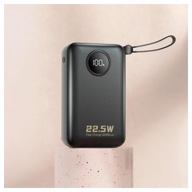 Батарея универсальная Dudao 20000mAh K14+ 22.5W, PD, QC, USB-A, USB-C(In/Out), with built-in USB-C/Lightning cables, Black (6977196680016) фото №4