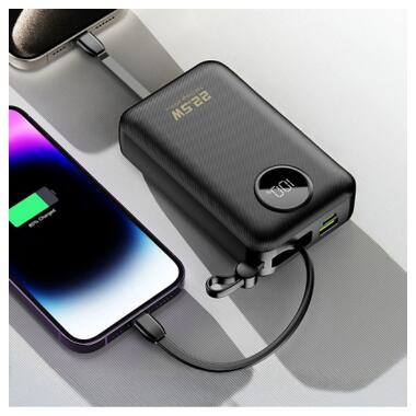 Батарея универсальная Dudao 20000mAh K14+ 22.5W, PD, QC, USB-A, USB-C(In/Out), with built-in USB-C/Lightning cables, Black (6977196680016) фото №7