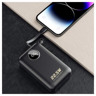 Батарея универсальная Dudao 20000mAh K14+ 22.5W, PD, QC, USB-A, USB-C(In/Out), with built-in USB-C/Lightning cables, Black (6977196680016) фото №6