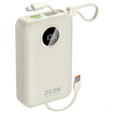 Батарея универсальная Dudao 20000mAh K14+ 22.5W, PD, QC, USB-A, USB-C(In/Out), with built-in USB-C/Lightning cables, White (6977196680023) фото №1