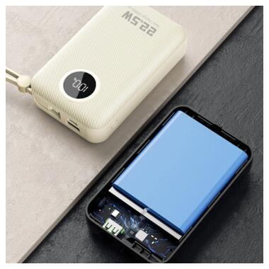 Батарея универсальная Dudao 20000mAh K14+ 22.5W, PD, QC, USB-A, USB-C(In/Out), with built-in USB-C/Lightning cables, White (6977196680023) фото №8