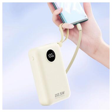 Батарея универсальная Dudao 20000mAh K14+ 22.5W, PD, QC, USB-A, USB-C(In/Out), with built-in USB-C/Lightning cables, White (6977196680023) фото №4