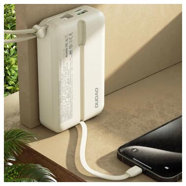 Батарея универсальная Dudao 20000mAh K14+ 22.5W, PD, QC, USB-A, USB-C(In/Out), with built-in USB-C/Lightning cables, White (6977196680023) фото №5
