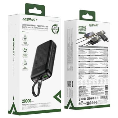 Батарея универсальная Acefast 20000mAh 22,5W PD, QC/3.0 USB-A+USB-C In/Out,build-in cable M14 Black (6974316283966) фото №5