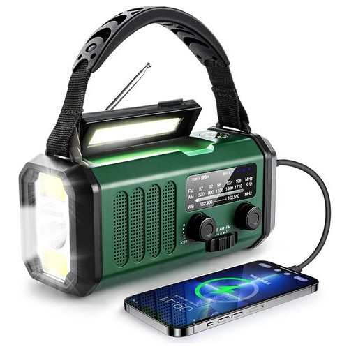 Сонячне радіо Leaton Army green 10000 mAh NOAA/AM/FM Weather Radio, зарядка USB Type-C, ліхтарик та світлодіодна лампа для читання фото №1
