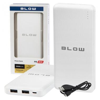 Батарея універсальна Blow 20000mAh, inp:Micro-USB(5V/2A), out:USB-A*2(5V/2,4A max), white (PB20C) фото №5