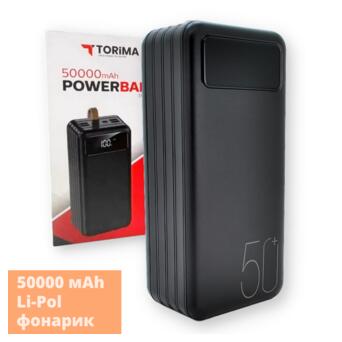Універсальна мобільна батарея (УМБ) повербанк Torima TRM-1050 50000 mAh з ліхтариком чорна (TRM-1050_2350) фото №2