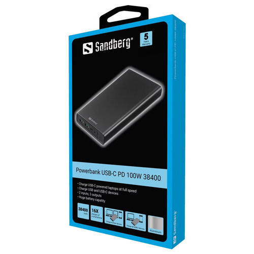Зовнішній акумулятор (павербанк) Sandberg PD 100W 38400mAh (420-63) фото №2