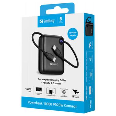 Батарея универсальная Sandberg 10000mAh PD/3.1/20W, QC/3.0, USB-C In/Out, with 2 cables USB-C (421-26) фото №6