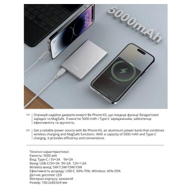 Батарея универсальная BePhone 5000mAh, 15W, MagSafe, black (BP-K5-BK) фото №13