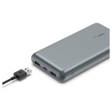 Батарея универсальная Belkin 10000mAh 15W 2xUSB-A, USB-C Gray (BPB011BTGY) фото №8
