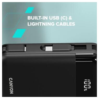 Батарея универсальная Canyon 10000mAh OnPower 104 PD/20W, QC/22.5W built-in cable Black (CNS-CPB104B) фото №8