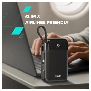 Батарея универсальная Canyon 10000mAh OnPower 104 PD/20W, QC/22.5W built-in cable Black (CNS-CPB104B) фото №11