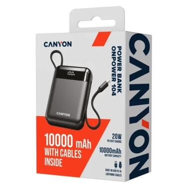 Батарея универсальная Canyon 10000mAh OnPower 104 PD/20W, QC/22.5W built-in cable Black (CNS-CPB104B) фото №5