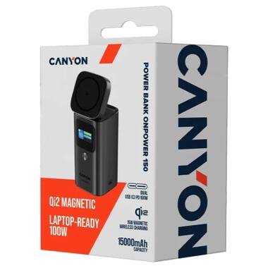 Батарея универсальная Canyon 15000mAh OnPower 150 Qi2 magnetic Grey (CNS-CPB150DG) фото №8