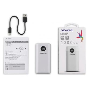 Універсальна мобільна батарея A-DATA P10000QCD 10000mAh White (AP10000QCD-DGT-CWH) фото №4