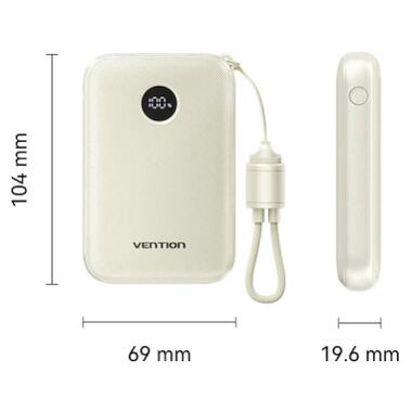 Батарея универсальная Vention 10000mAh 22,5W Fast Charging, USB-A, 2xUSB-C Beige (FKAN0-C) фото №2