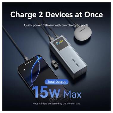 Батарея универсальная Vention 20000 mAh 100W Gray TFT Display Type (FKCH0) фото №9