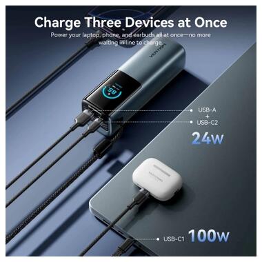 Батарея универсальная Vention 20000 mAh 165W Gray TFT Display Type (FKFH0) фото №9
