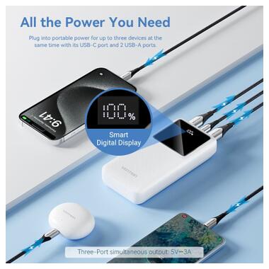 Батарея универсальная Vention 20000 mAh 22.5W Black LED Display Type (FHLB0) фото №4