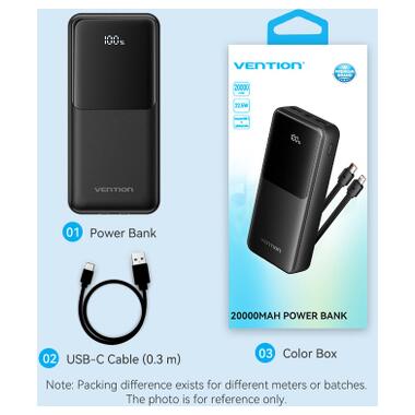 Батарея универсальная Vention 20000 mAh 22.5W with Built-in USB-C and Lightning Cables (FHPB0) фото №12