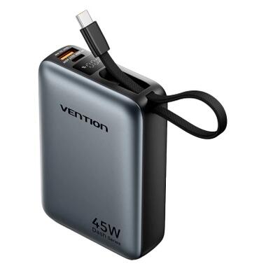 Батарея универсальная Vention 20000 mAh 45W Mini with Built-in USB-C Cable Gray (FHGH0) фото №1