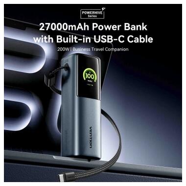 Батарея универсальная Vention 27000 mAh 200W Gray TFT Display Type (FKGH0) фото №3