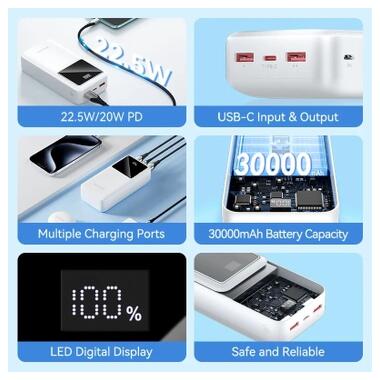 Батарея универсальная Vention 30000 mAh 22.5W Black LED Display Type (FHMB0) фото №4