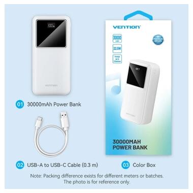 Батарея универсальная Vention 30000 mAh 22.5W Black LED Display Type (FHMB0) фото №11