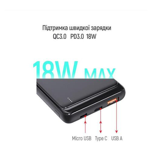 Універсальна мобільна батарея ColorWay Slim 10000mAh Black (CW-PB100LPG3BK-PD) фото №7